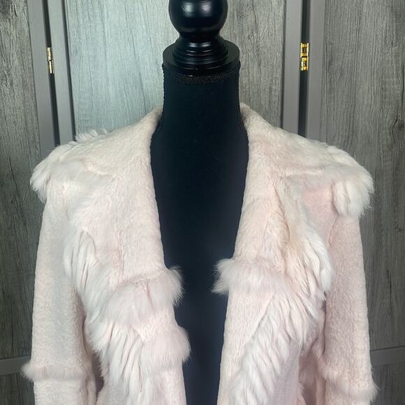 Pink 100% angora/rabbit fur open front jacket with tassels women’s XS-S - Picture 2 of 16